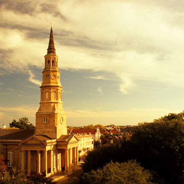 A tall church building in Charleston, SC.